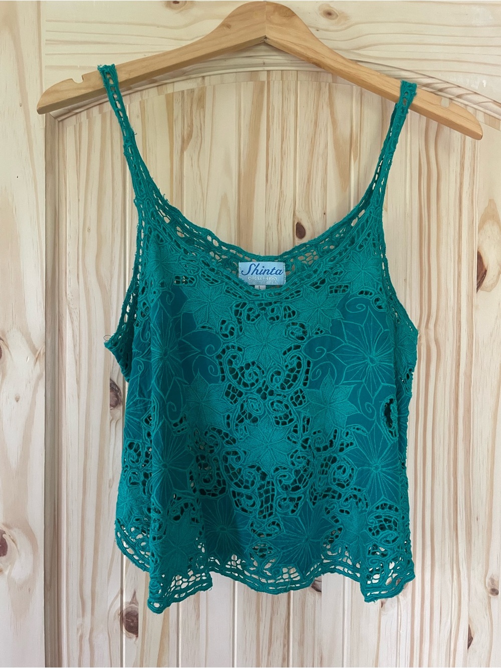 Vintage Teal Crochet Lace Camisole